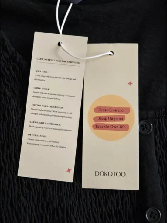 Dokotoo Women's XL Black Smocked Long Sleeve Mini Dress Scoop Neck Button Detail - Picture 5 of 11